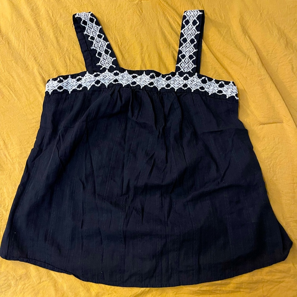 Black Tank w/ Embroidered Straps